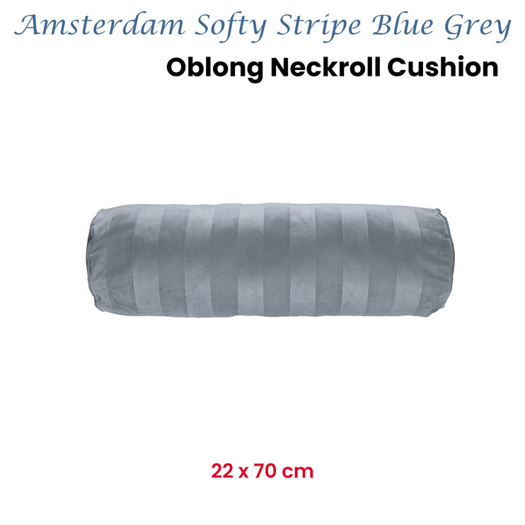KAAT Amsterdam Softy Stripe Blue Grey Oblong Neckroll Filled Cushion 22cm x 70cm