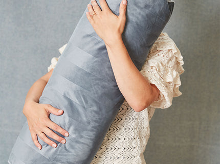 KAAT Amsterdam Softy Stripe Blue Grey Oblong Neckroll Filled Cushion 22cm x 70cm