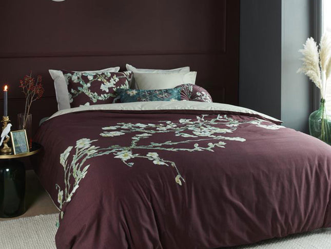 Bedding House Van Gogh Blossom Dark Red Cotton Quilt Cover Set Queen
