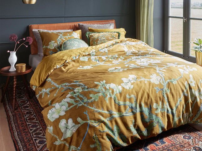 Bedding House Blossoming Ochre Cotton Sateen Quilt Cover Set King