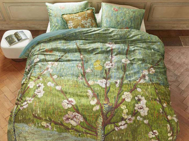 Bedding House Van Gogh Peach Trees Green Cotton Sateen Quilt Cover Set King