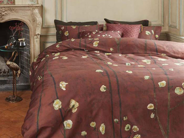 Bedding House Van Gogh Plum Blossoms Red Cotton Sateen Quilt Cover Set King