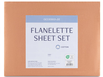 Accessorize Cotton Flannelette Sheet Set 40cm Wall Terracotta Queen