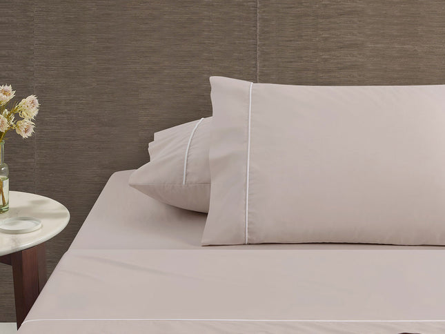 Accessorize White/Natural Piped Hotel Deluxe Cotton Sheet Set King
