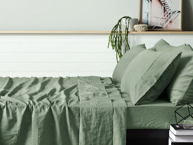 Vintage Design Homewares 100% Linen Sage Sheet Set Queen