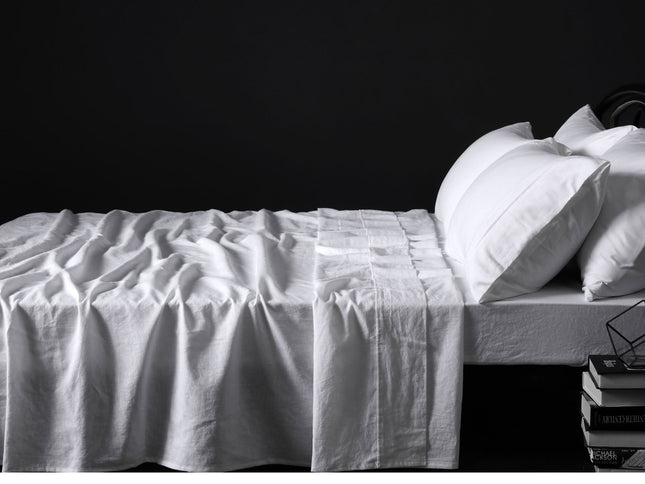 Vintage Design Homewares 100% Linen White Sheet Set QUEEN