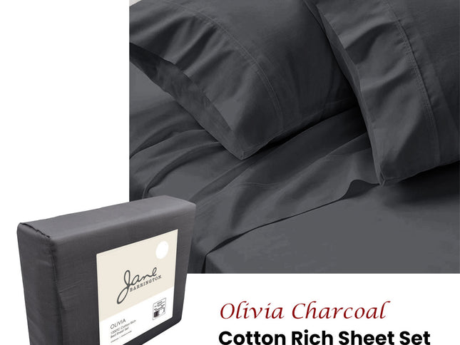 Jane Barrington 1200TC Olivia Cotton Rich Sheet Set 40cm Wall Charcoal Queen