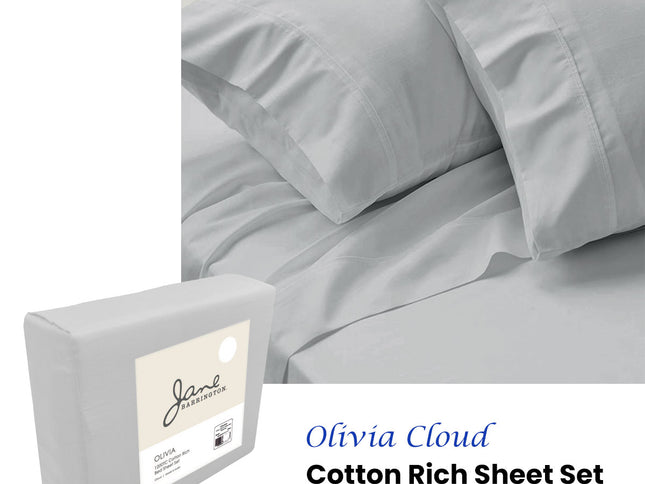 Jane Barrington 1200TC Olivia Cotton Rich Sheet Set 40cm Wall Cloud Queen