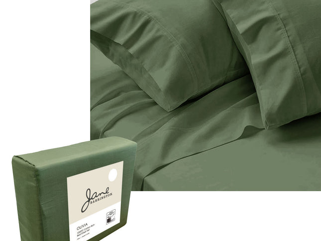 Jane Barrington 1200TC Olivia Cotton Rich Sheet Set 40cm Wall Olive Queen