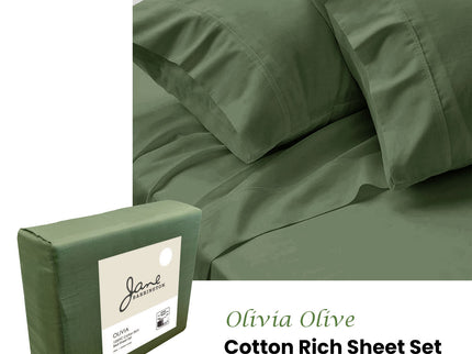 Jane Barrington 1200TC Olivia Cotton Rich Sheet Set 40cm Wall Olive Queen