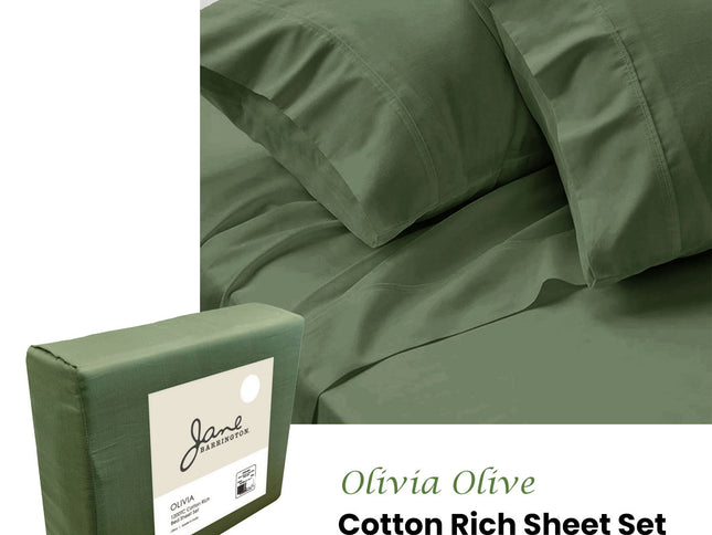 Jane Barrington 1200TC Olivia Cotton Rich Sheet Set 40cm Wall Olive Queen