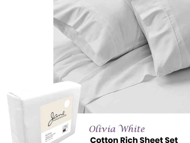 Jane Barrington 1200TC Olivia Cotton Rich Sheet Set 40cm Wall White Queen