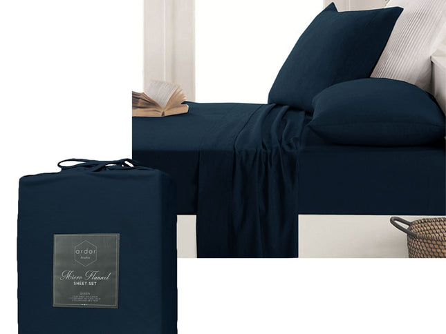 Ardor Micro Flannel Sheet Set Navy Mega Queen