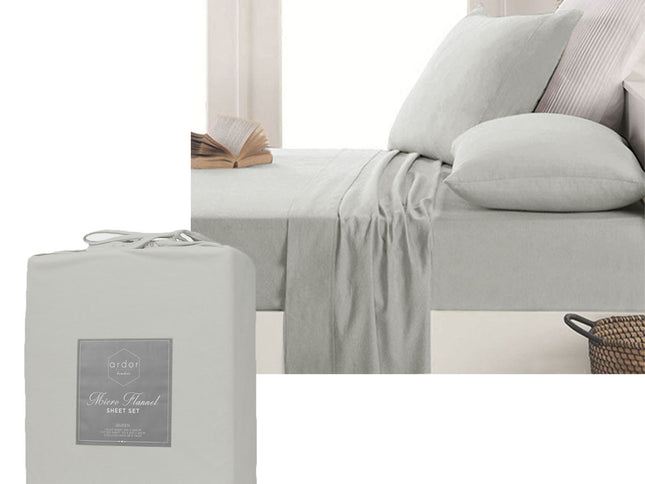 Ardor Micro Flannel Sheet Set Silver Mega Queen