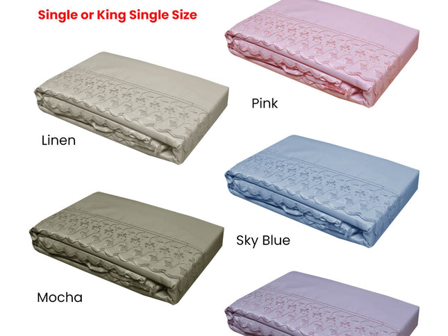 Essentially Home Living Machine Lace Embroidered Sheet Set Single Mocha