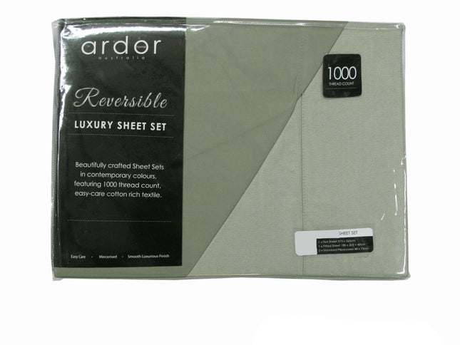Ardor 1000TC Cotton Rich Reversible Sheet Set Sage KING