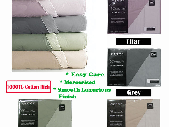 Ardor 1000TC Cotton Rich Reversible Sheet Set Sage KING