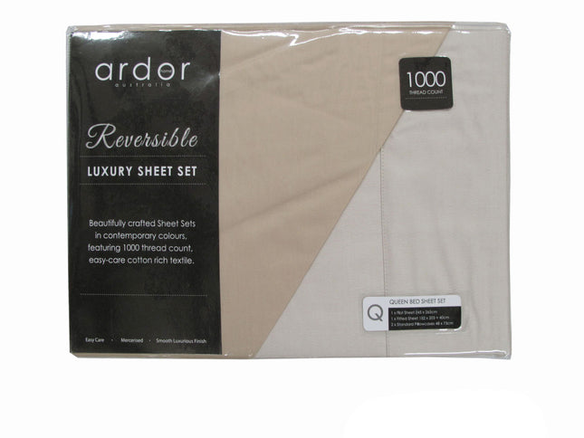 Ardor 1000TC Cotton Rich Reversible Sheet Set Taupe KING