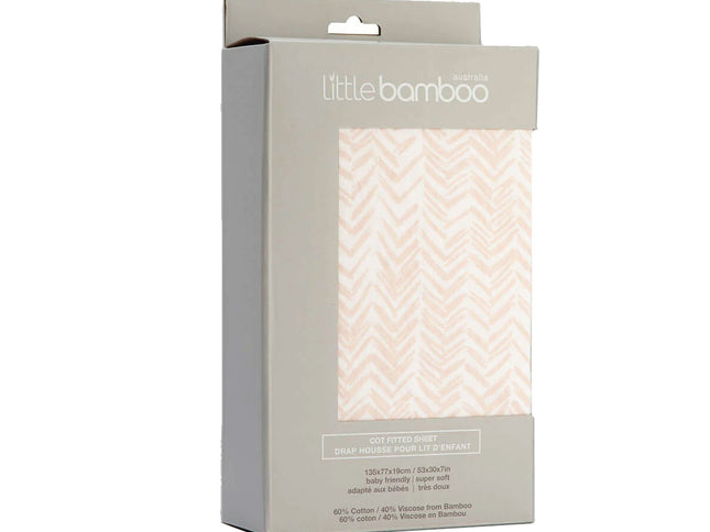Little Bamboo Jersey Fitted Sheet Cot Size Herringbone Dusty Pink