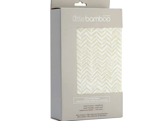 Little Bamboo Jersey Fitted Sheet Cot Size Herringbone Whisper