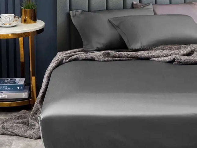 Ramesses 1500TC Elite Egyptian Cotton Sateen Fitted Sheet Combo Set Charcoal Single