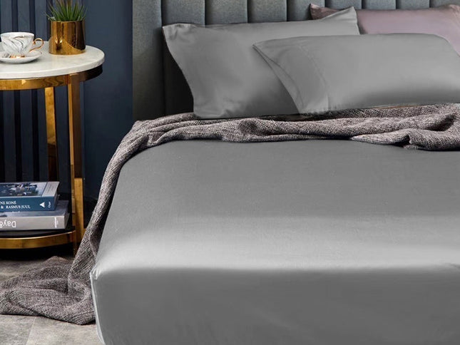 Ramesses 1500TC Elite Egyptian Cotton Sateen Fitted Sheet Combo Set Grey Queen