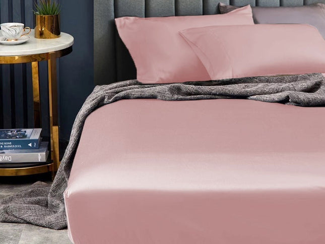 Ramesses 1500TC Elite Egyptian Cotton Sateen Fitted Sheet Combo Set Rose Pink Single