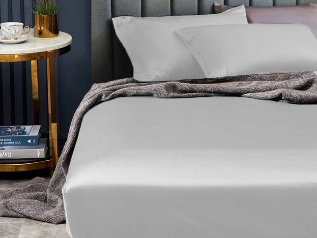 Ramesses 1500TC Elite Egyptian Cotton Sateen Fitted Sheet Combo Set Silver Mega Queen