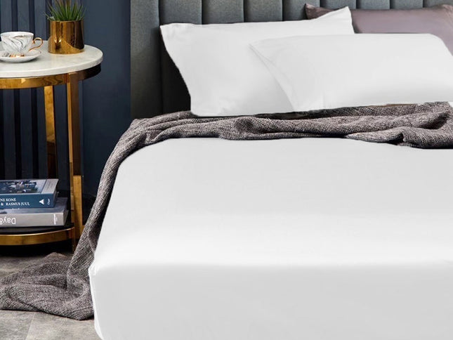 Ramesses 1500TC Elite Egyptian Cotton Sateen Fitted Sheet Combo Set White Single