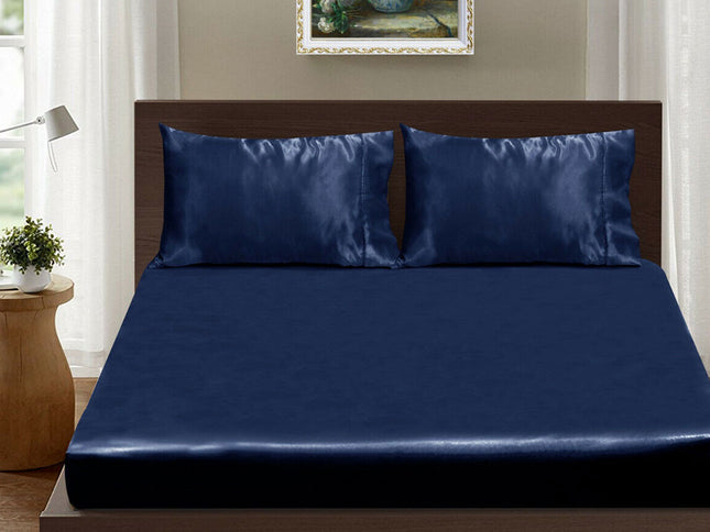 Ramesses Casablanca Satin Fitted Sheet Combo Set Navy Blue King