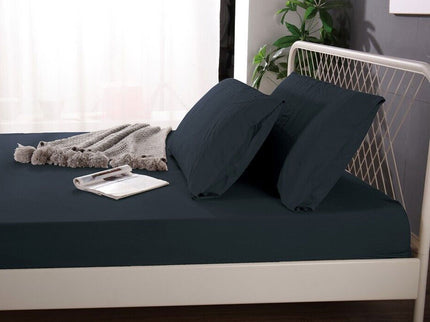 Ramesses 1000TC Linen Bamboo Fitted Sheet Combo Set Charcoal Double