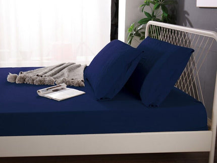Ramesses 1000TC Linen Bamboo Fitted Sheet Combo Set Deep Blue Queen