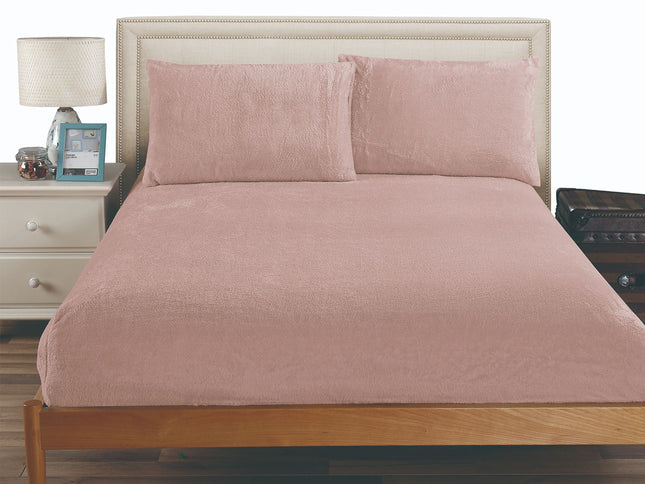Ramesses Teddy Fleece Fitted Sheet Combo Set Rose Pink Double