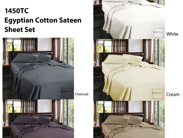 Ramesses 1450TC Egyptian Cotton Sateen Sheet Set Cream Queen