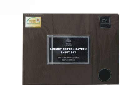 Kingtex 250TC 100% Cotton Sateen Sheet Set Dark Chocolate Double