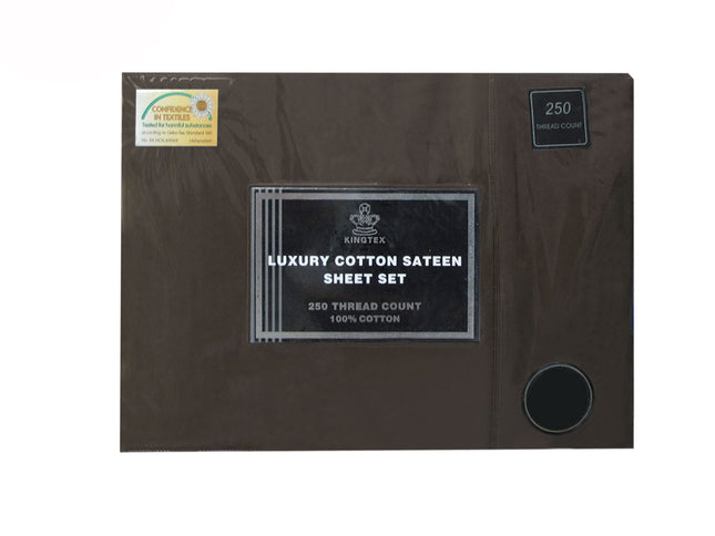 Kingtex 250TC 100% Cotton Sateen Sheet Set Dark Chocolate Double