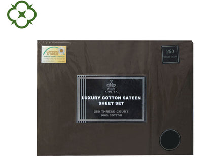 Kingtex 250TC 100% Cotton Sateen Sheet Set Dark Chocolate Double