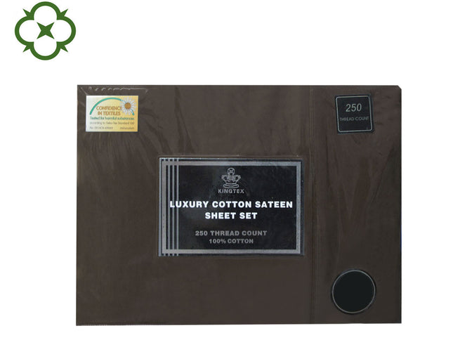 Kingtex 250TC 100% Cotton Sateen Sheet Set Dark Chocolate Double