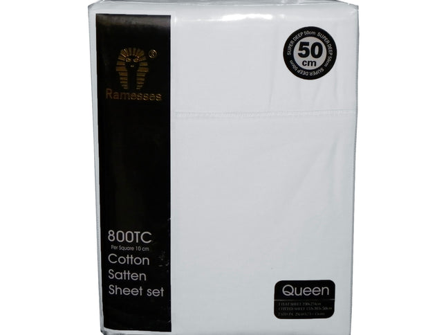 800TC Ramesses Cotton Sateen Sheet Set White King
