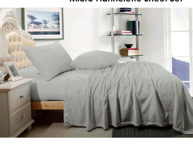 Shangri La Cashmere Touch Micro Flannelette Sheet Set Grey Queen