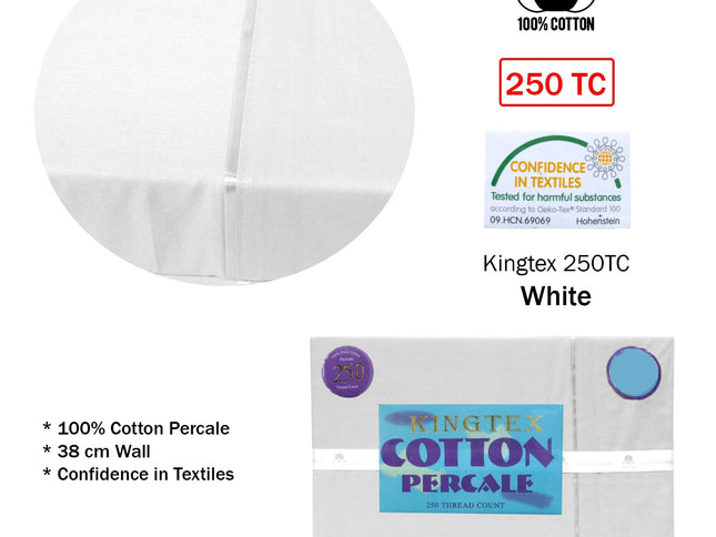 Kingtex 250TC Cotton Percale Sheet Set King White