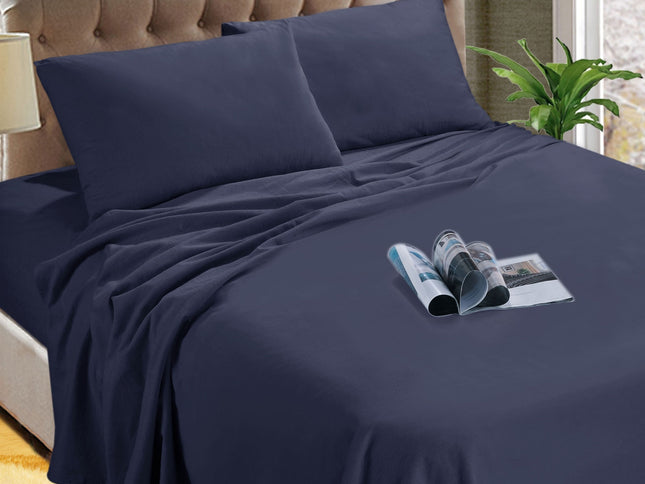 Kingtex Micro Flannelette Sheet Set 40 cm Wall Denim Double