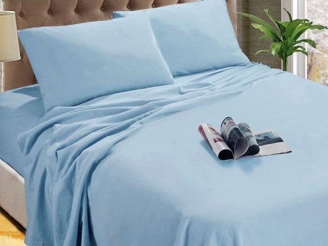 Kingtex Micro Flannelette Sheet Set 40 cm Wall Steel Blue Single