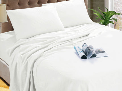 Kingtex Micro Flannelette Sheet Set 40 cm Wall White Queen