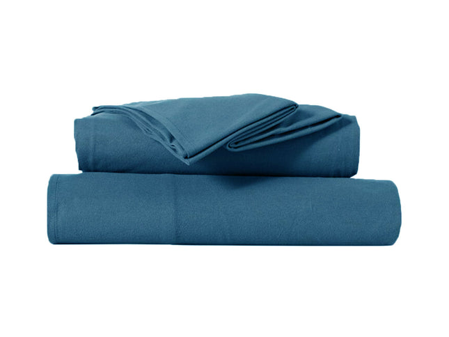 Kingtex Ultra-Soft Micro Flannel Sheet Set 40 cm Wall Steel Blue Queen