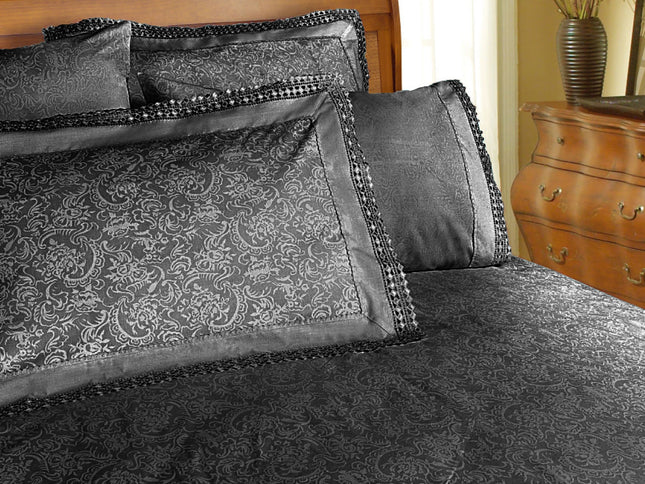 Shangri La Microfibre Machine Lace Sheet Set Charcoal Double