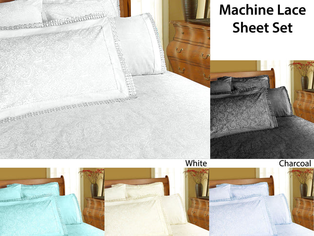 Shangri La Microfibre Machine Lace Sheet Set Charcoal Double