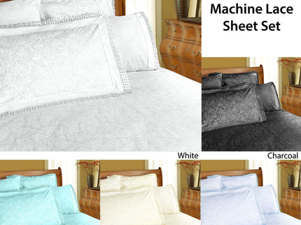 Shangri La Microfibre Machine Lace Sheet Set Charcoal Queen