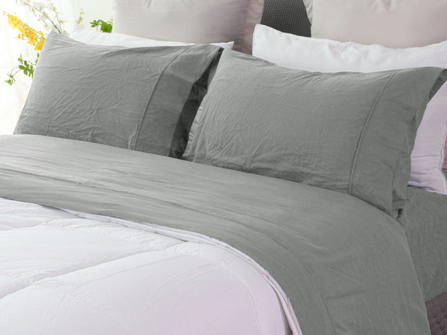 Ramesses Charcoal Pebble Wash Linen Look Alternative Sheet Set Double