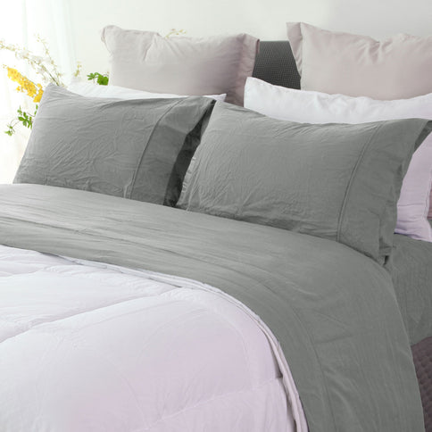 Ramesses Charcoal Pebble Wash Linen Look Alternative Sheet Set Single